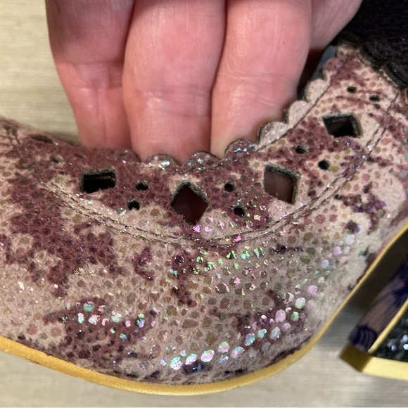 IRREGULAR CHOICE Sz 39 Metallic Sparkle Heel Bow Laser Cutouts Almond  Toe Shoes - Picture 11 of 14